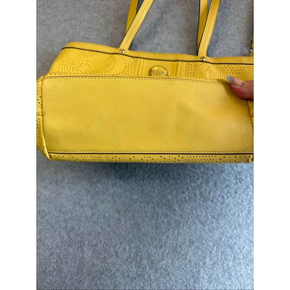 Coach perforated signature leather tote bag yellow